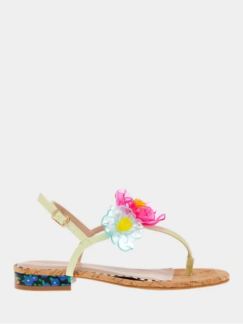 Betsey Johnson Jaydda Thong Lime Green Floral T-Strap Cork Sandals 6.5